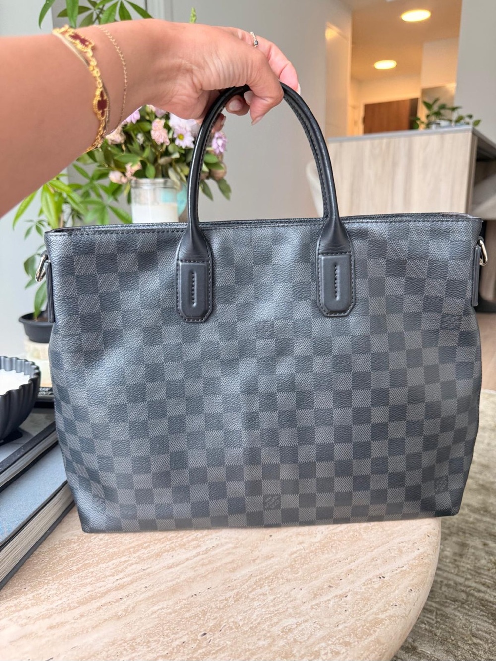 LOUIS VUITTON — Dark Gray Checkered Briefcase Tote - Luxury Style - Picture 2 of 2